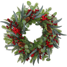 Artificial Christmas Wreath 22 inch with pine cones red