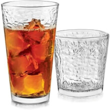 Yucatan Tumbler and Rock Drinking Glasses Set, Textured 16 Piece Glassware Set, All Purpose Glass Cups for Events and Everyday Use