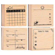 Mini Wood Stamp Set 4pcs DIY Diary Scrapbook Stamp Set Week Monthly Calendar Number Patterns Wooden Calendar Stamps Set for Craft