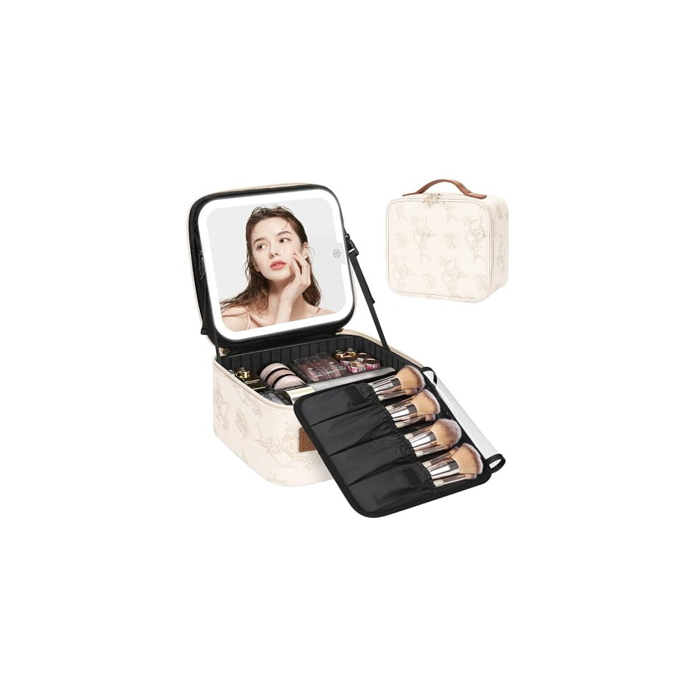 Travel makeup bag with LED mirror and detachable dividers