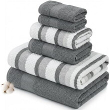 Ensemble de 6 serviettes réversibles Pax en jacquard teint en fil - Serviettes de bain, serviettes à mains et gants de toilette - Super absorbantes