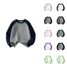 Sweat-shirt basique à col rond et empiècements colorés pour bébés garçons et filles, manteau à capuche pour enfants