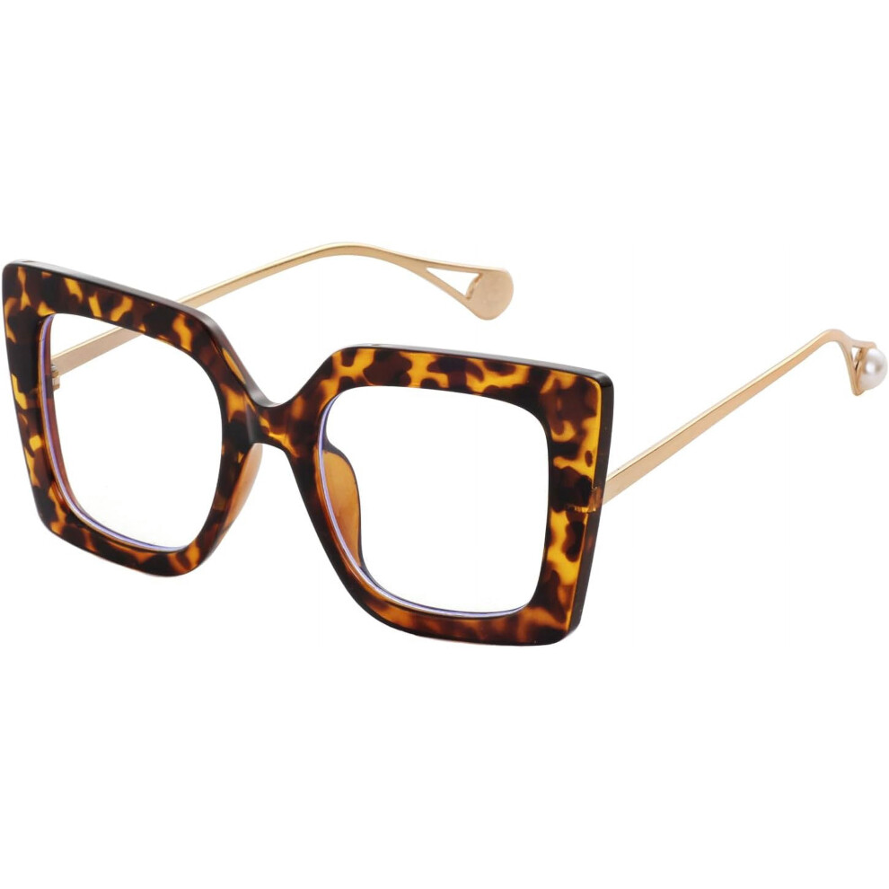 Square Blue Light Blocking Glasses for Women Thick Fashion Inlay Arm Eyewear Computer Eyeglasses