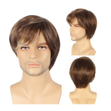 Perruque courte synthétique brune et blonde pour homme, perruque courte et lisse en fibres naturelles résistantes à la chaleur, idéale pour les