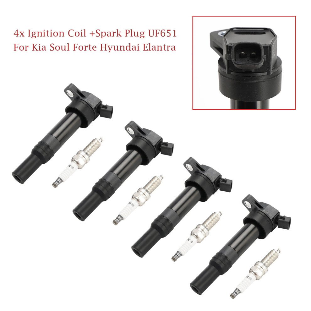 4Pcs Ignition Coil +Spark Plug Uf651 For Kia Soul Forte Hyundai Elantra 9448990615278