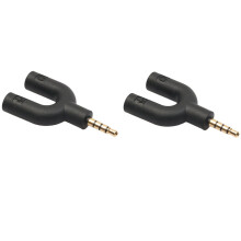 2X U Type Adapter Dual 3.5 MM Headphone Plug Audio Cables Splitter Microphone 2 in 1 Swivel Connector for Android,2*Audio adapter,black
