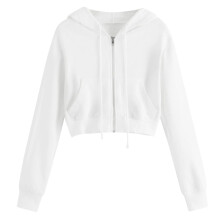 Geansaithe Bearr do Mhná le Zip Up Hoodie Bearr le Muinchille Fada do Mhná, Seaicéad Aclaíochta le Cochall Ócáideach, Barr Bearr, Bán, XL