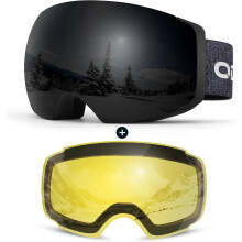 Gafas de esquí intercambiables con 2 lentes, gafas de snowboard grandes sin montura esféricas para hombre y mujer.