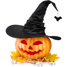 Czarny plisowany kapelusz czarownicy - regulowany dodatek do opaski na głowę na imprezę halloweenową, kapelusz przeciwsłoneczny dla kobiet w