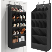 Étagère à chaussures à suspendre à la porte, avec poches profondes, compatible avec les portes standard, noire