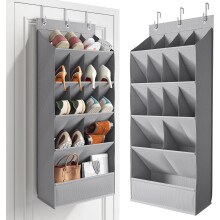 Étagère à chaussures à suspendre à la porte avec poches profondes, grise – Compatible avec les portes standard