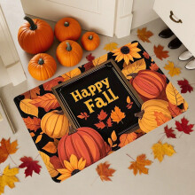 Tapis de porte citrouille et feuille d'érable - Tapis de sol antidérapant d'automne, décoration d'Halloween et de Thanksgiving, tapis d'entrée,