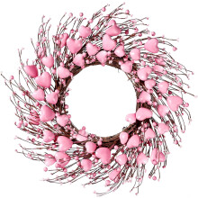 Guirlanda artificial em formato de coração de 53 cm para o Dia dos Namorados, com galhos rústicos e frutinhas rosa, ideal para decorar portas,