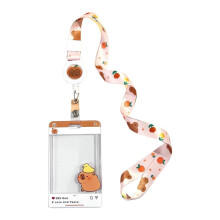 Cartoon Card Case with Neck Lanyard Identity Card Protectors Double Side Card Sleeve with Retractable Badge Reel