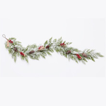 Guirlanda de pinheiro artificial de 1,5 m com frutinhas vermelhas e pinhas – Guirlanda de Natal artificial para lareira, caminho de mesa,
