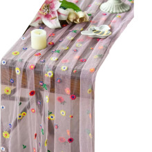 Chemin de table vintage brodé, motifs floraux colorés, polyester résistant, accessoire de table pour la maison
