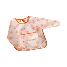Adjustable Full Sleeve Baby Bib Toddler Feeding Apron with Lovely Pattern Reversible Design for 6-18 Month Infant