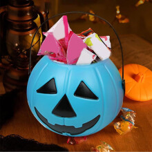 Portable Funny Pumpkin Candy Pail – Reusable Plastic Halloween Decor & Trick-or-Treat Basket, Compatible with Halloween Themes
