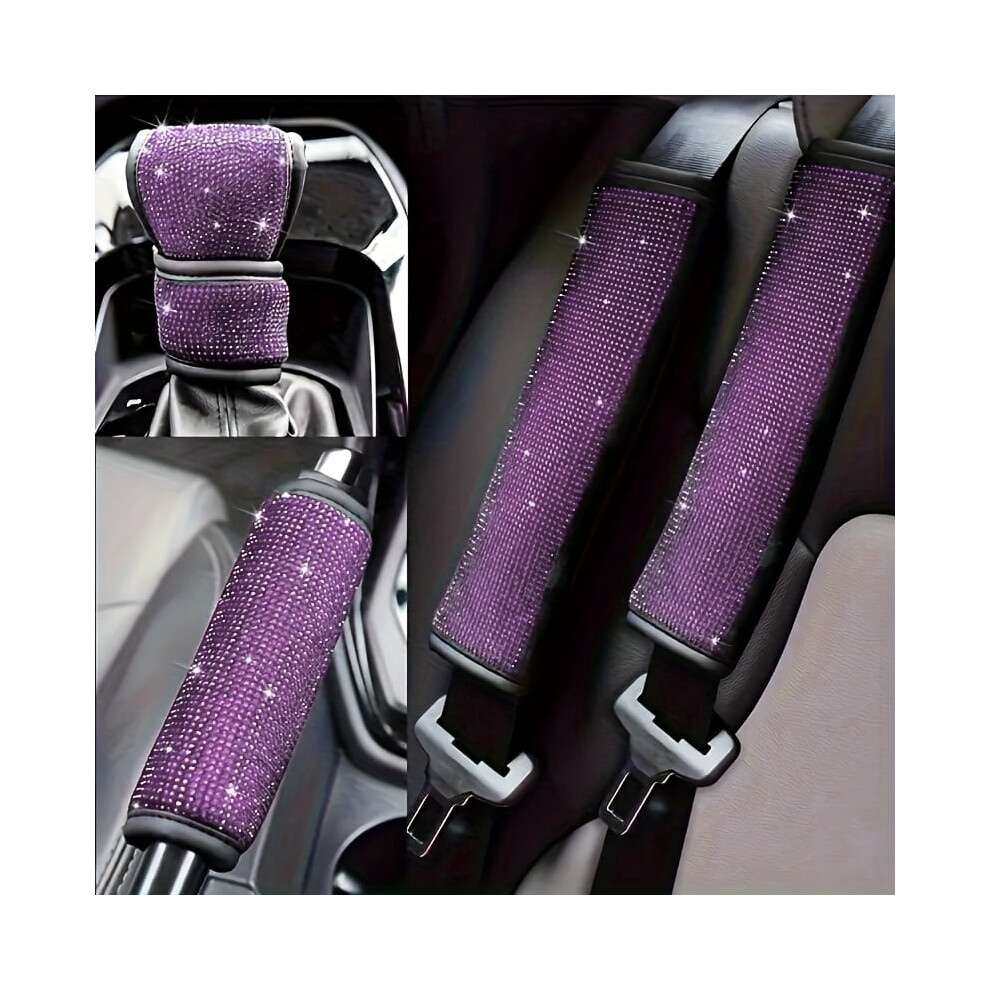 Four-Piece Car Seat Belt Shoulder Pad, Gear Shift Cover, Handbrake Cover Interior Set With Rhinestone Embellishments 9555307628033
