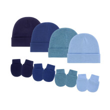 4 Set Caps Mittens Foldable Edged Cotton Blend Cozy Warm Unisex Baby 0-3 Months