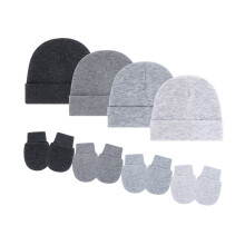 4 Set Caps Mittens Foldable Edged Cotton Blend Cozy Warm Unisex Baby 0-3 Months