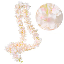 Décoration florale artificielle en guirlande : hortensias, violettes, glycines, orchidées – Ceinture et longue bande couleur champagne pour