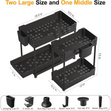 Organizador para debajo del fregadero, color negro, paquete de 3, 32,5 cm, 2 niveles
