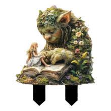Piquet de jardin fantaisiste en forme de troll avec livre – Sculpture d'extérieur fantastique pour massifs, terrasses et jardins – Compatible