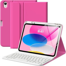Husă pentru iPad a 11-a generație (A16) și a 10-a generație cu tastatură Bluetooth detașabilă, suport pentru creion, multi-unghi, roșu Pitaya