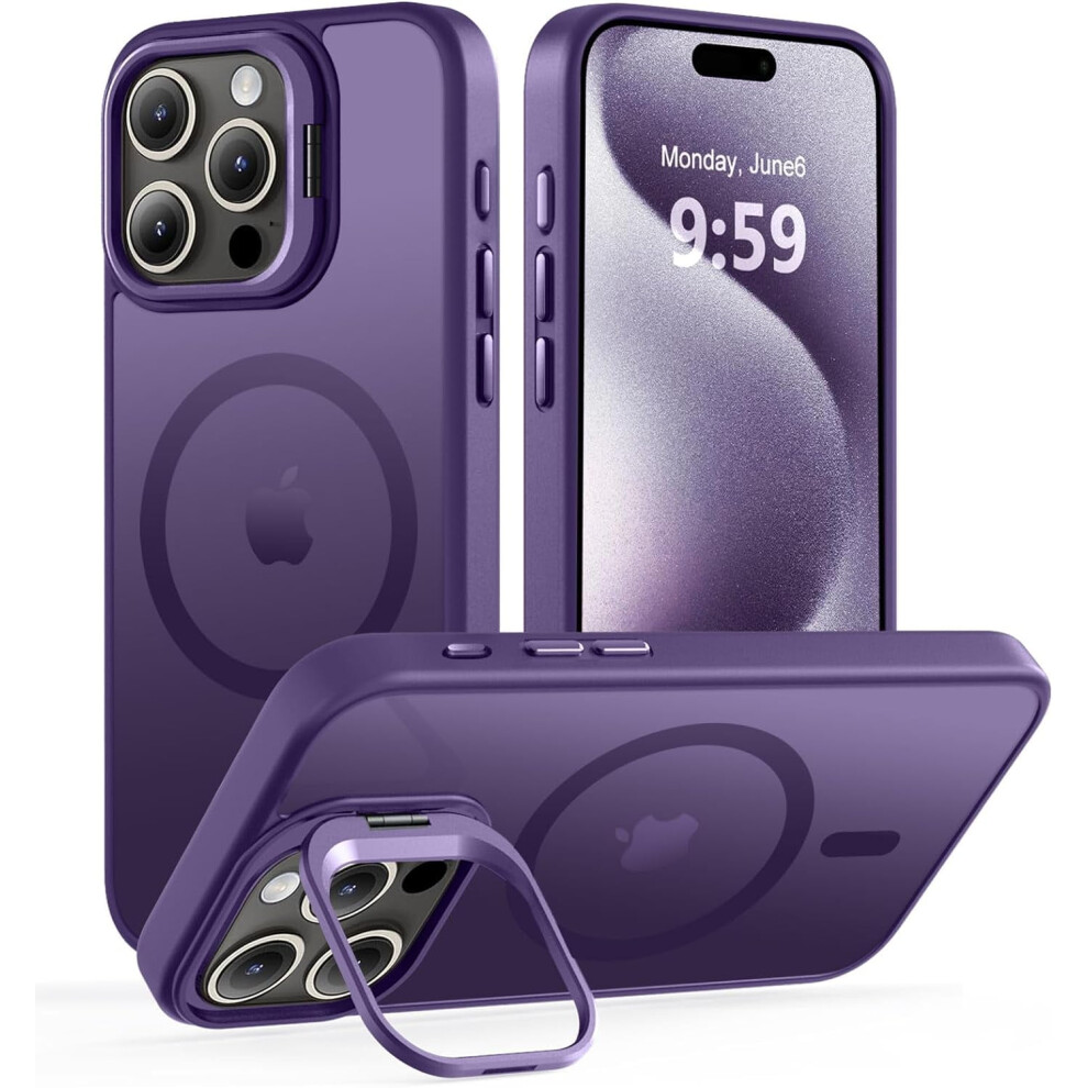 Magnetic Case For Iphone 15 ProâMagsafe Compatible, Kicstand, Built-In Camera Stash, Military Protection, Skin Feel, Deep Purple 9402001224224