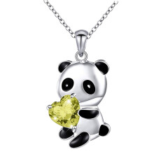 Aranyos panda nyaklánc, ezüstözött, színes szív alakú cirkonnal, vízálló, kecses nyaklánc, ajándék ékszer – kompatibilis európai és