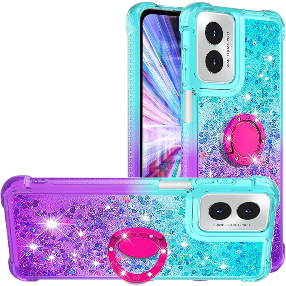 Gradient Quicksand Case For Motorola Moto G Play 4G (2024) With Ring Kickstand, Bling Sparkle Soft Tpu Liquid Glitter Cover Â Jb-Green Purple 9402001224101