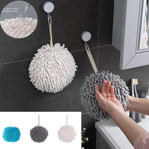 Πετσέτα χειρός Chenille Fuzzy Ball για κουζίνα και μπάνιο, γρήγορο στέγνωμα με θηλιά