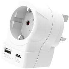 EU to UK Plug Adapter, USB-A/USB-C 20W PD Grounded