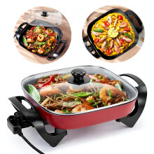 HIBIBUD electric skillet rectangular 12 inch non-stick with