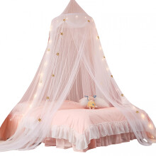 AUQ Pink Princess Bed Canopy with Glowing Stars, Ceiling Tent & Light – Compatible with Twin/Full/Queen Beds