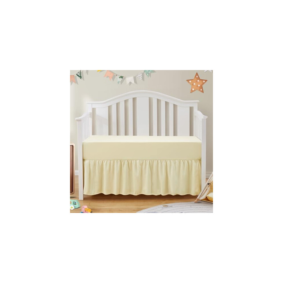 2-Piece Ruffled Crib Skirt & Fitted Sheet Set, 52"x28", 14" Drop, Fits Standard Crib & Toddler Bed (Ivory)