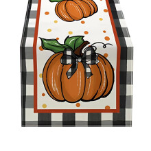 Nappe en lin Ă carreaux citrouille, motif Halloween, 33 x 180 cm, polyester orange, douce, couleurs grand teint, infroissable, facile d'entretien