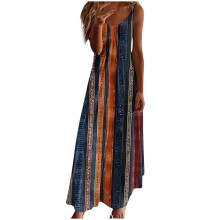 Dam Långa Strandklänningar Spaghettiband Sommar Sexig V-ringad Camisole Maxiklänning - Vintage Blommigt Mönster A-linje Böljande