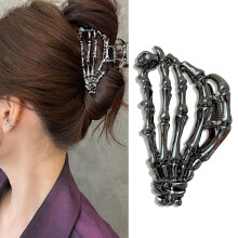 Haarspange mit Totenkopf-Motiv aus Metall, 1 Stück, Haarklammer für dünnes Haar im Punk- und Y2K-Stil
