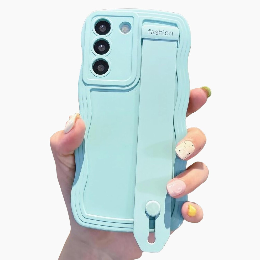 Compatible With Samsung Galaxy S21 Fe Phone Case Â Light Curly Wave Frame, Wrist Strap & Kickstand, Soft Camera-Protective Cover Blue 9402001224903