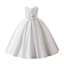 Mädchen Weißes Prinzessinnen-Ballkleid Ärmellos mit Blumenapplikation