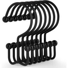 24Pcs Black Shower Curtain Hooks – Rust-Proof, Double Glide, Compatible with Standard Shower Rods