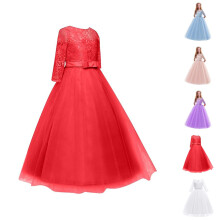 Vintage floral evening dress for girls with 3/4 lace sleeves