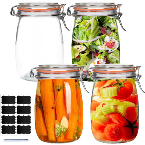 Βάζα Mason με ευρύ στόμα 32oz, βάζα 4 τεμαχίων από γυαλί για τουρσί με αεροστεγή
