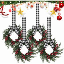 Conjunto de Mini Coroas de Natal (2 a 12 peças), Anéis de Pinheiro Artificial para Armários com Laços e Frutos Silvestres, Decoração de Natal