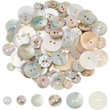 120pcs 6 Styles 2-Hole Natural Shell Buttons (10-23mm), Mother of Pearl, Seashell Bulk for DIY Sewing, Crafts, Clothes – Compatible with All Sewing