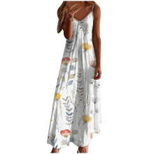 Dam Långa Strandklänningar Spaghettiband Sommar Sexig V-ringad Camisole Maxiklänning - Vintage Blommigt Mönster A-linje Böljande
