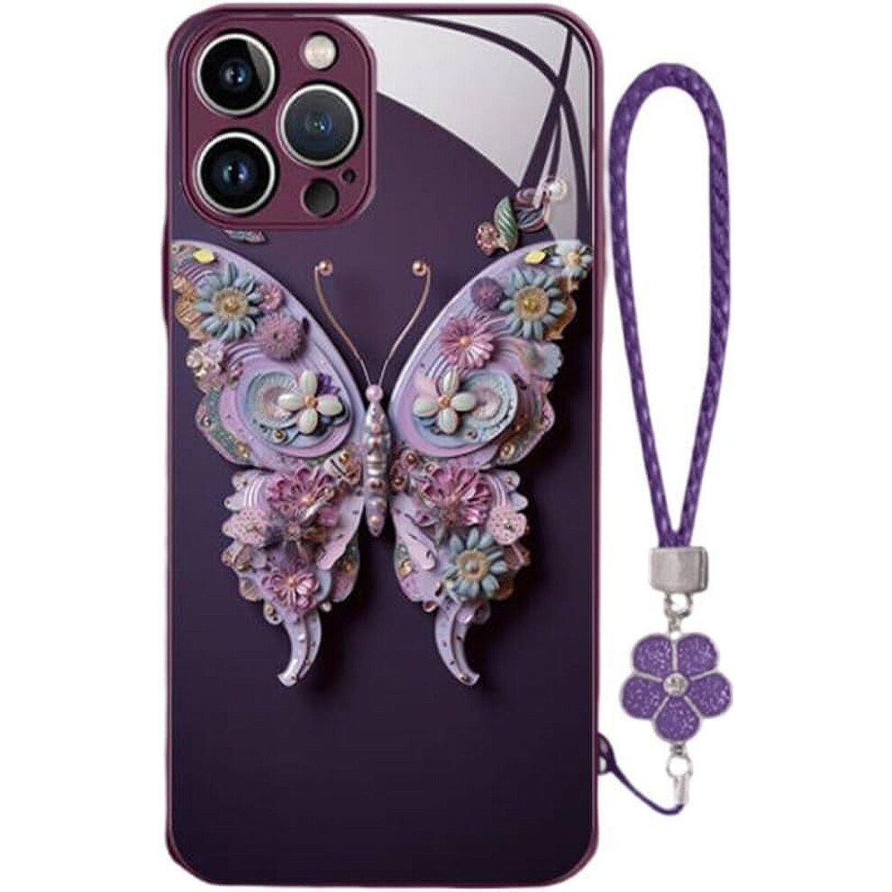 Iphone 14 Plus Tempered Glass Case Butterfly Pattern Purple 937196944828
