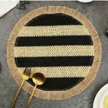 2 stuks ronde placemats van papier en rietjes met henneprand – Tafelisolatie, onderzetter, mat voor pannen en kommen voor thuisgebruik